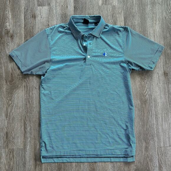 Dunning Golf Performance Polo Teal & Blue Striped Medium - Picture 1 of 5